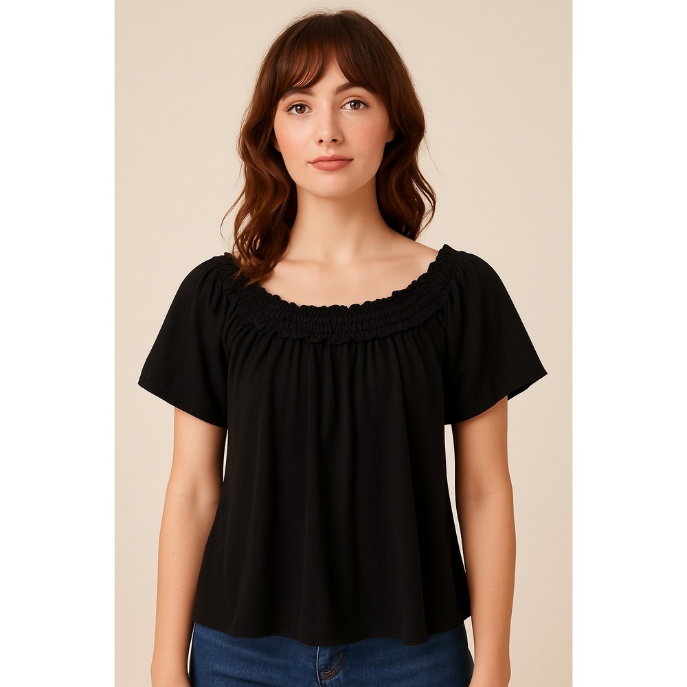 Heart &‎ Hips Shirt Top Women Large Puff Sleeves Smocked Peasant Coquette Staple